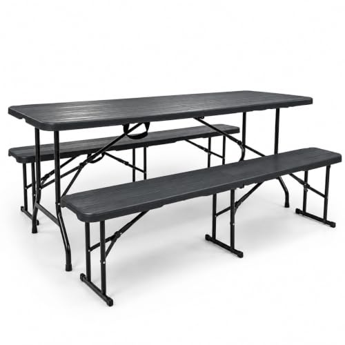 Rijoka Klappbar Gartenmöbel-Set – Holzoptik – Klappmöbel- Klapptisch mit 2 Klappbänken – Biertisch für 6 bis 8 Personen