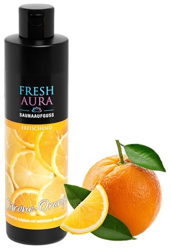 FRESH AURA Saunaaufguss Citrone Orange (250ml) – Sauna Aufgussmittel mit natürlichen ätherischen Ölen – Sehr ergiebiger und langanhaltender Saunaduft – zitronig und erfrischend | Made in Germany