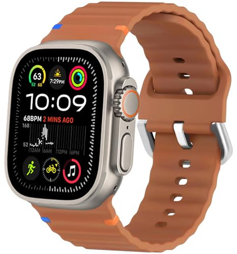 ALFARAY Sport Cinturino Compatibile con Cinturino Apple Watch Ultra 1 2 Armband 49mm 46mm 45mm 44mm 42mm, Oceano Silicone Cinturino per iWatch Series 10 9 8 7 SE 6 5 4 3 2 1 Ultra 2 1, Marrone