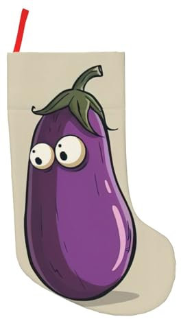 LIXLZH Calza da appendere al caminetto con stampa di melanzane in stile cartone animato, decorazione natalizia