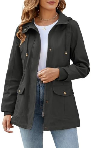 Tuopuda Damen Jacke Frühling Frühlingsjacke Sommerjacke Herbstjacke Hoodie Jacke Reißverschluss Kapuzenjacke Sommermantel Kurzmantel mit Taschen Geschenk für Frauen, Grau, L