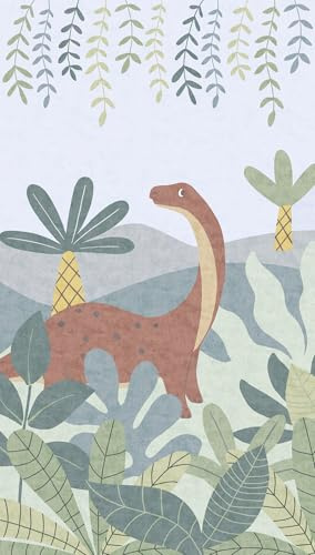 A.S. Création Children's Room Wallpaper Lilly & Luis Sturdy Photo Wallpaper with Dinosaur Design, 1,59 m x 2,80 m, Blue, Multicoloured, Green, Made in Germany, 770621