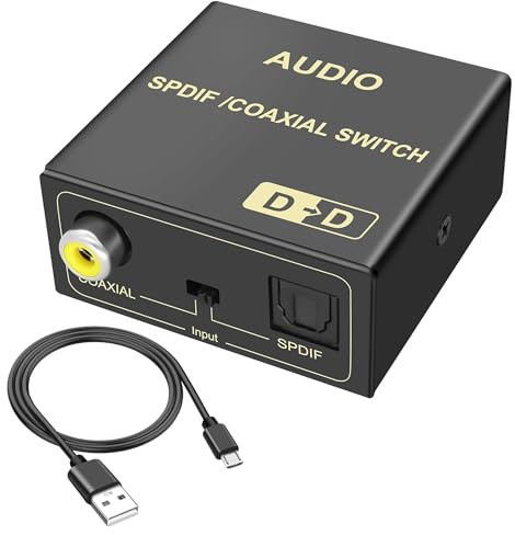 MEIRIYFA Digital zu Analog Koaxial Audio Konverter, Bidirektional Digital Koaxial zu SPDIF Toslink Fiber Optic Audio Signal Converter/Decoder mit Micro USB Stromkabel für DVD Heimkino Systeme