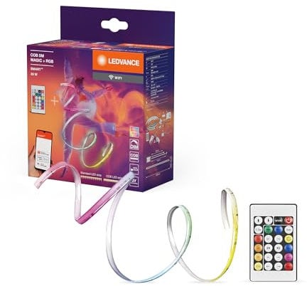 LEDVANCE SMART WIFI COB dekorative bunte COB Strips mit MAGIC RGB; Wifi und homogenem Lichteffekt; dimmbar; Silikon; 5 m; Leuchtmittel nicht austauschbar, Für Innenanwendung