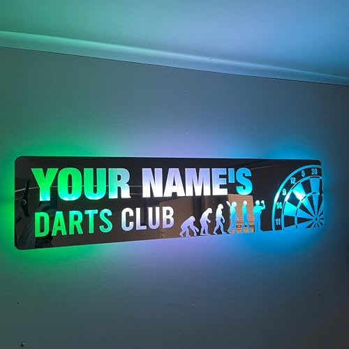 Personalised LED Darts Club Sign – Custom Name Wall Light – USB Powered with Remote – Colour Changing – Darts Room Man Cave Bar Sign