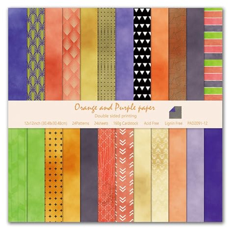 MerwDeeyt Scrapbook Papier Buntes Muster Scrapbook Bastelpapier | 30,5x30,5 cm/12x12 in, Doppelseitiges Dekorpapier, 24 Blat, Motivpapier, für Journal Scrapbooking