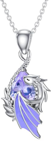 SLIACETE 925 Sterling Silber Drachen Kette für Damen Geburtsstein und Drachen Halskette Schmuck Geschenk für Drachenliebhaberin