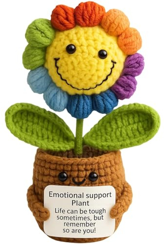 1Pcs Emotional Support Gift, Handmade Crochet Sunflower, Unique Home Decor for Plant Lovers, Colorful Crochet Plants Gift for Office or Living Space