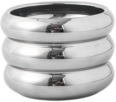 Suxdlan Plant Pot, 4.7 Inch Silver Ceramic Planter with Drainage Holes, Unique Boho Small Flower Pots for Home Garden Office Desktop Decoration, Silver