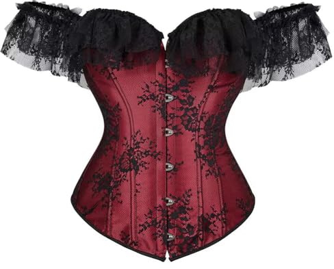 Josamogre Corset Top Women with Sleeves Off The Shoulder Bustier Tank Overlay Lace Floral Sexy Costumes