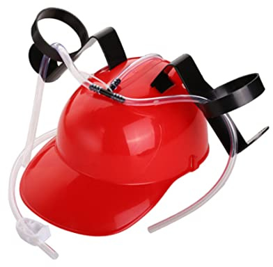 Tsawntd Guzzler Trinkhelm Dosenhalter Trinkerhut Kappe mit Strohhalm für Party Fußball Spiel Halloween Weihnachten Spaß (Rot)