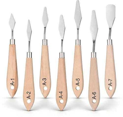 7PCS Palette Knife Painting, Stainless Steel Art Pallet Knives Set | Wooden Handle Pallet Knife Mixing Scraper for Acrylic Oil Painting