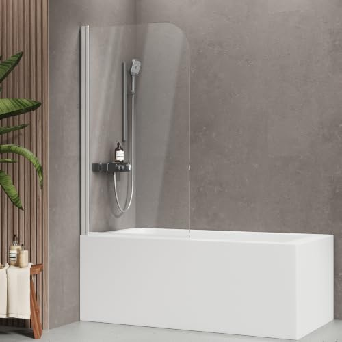 EMKE Paroi de douche pliable pour baignoire - 80 x 140 cm - Verre de sécurité trempé de 6 mm - Peu encombrant - Facile à nettoyer