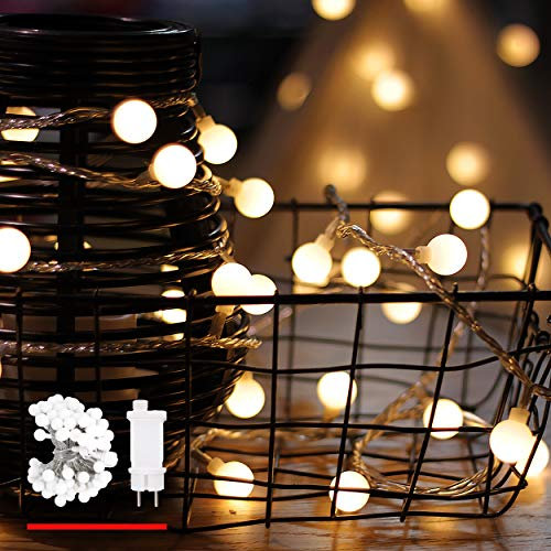 LED Globe Lichterketten mit Stecker, Lichterkette mit timer, 15m, 100er, Warmweiß Kugel, für Hochzeitsfeier, Geburtstag, Weihnachten, Balkon, Wand, Baum, Hinterhof, Innen und Außen, Erweiterbar