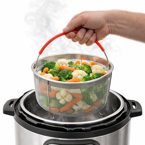 Original Salbree Steamer Basket for 3qt Instant Pot Accessories, Stainless Steel Strainer and Insert fits IP Insta Pot, Instapot 3qt, Other Pressure Cookers and Pots, Premium Silicone Handle | Stainless steel strainer insert with silicone handle fits the 3qt Instant Pot and most air fryers. Comes in 3 different sizes