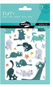 Maildor AE153C Puffy Packung (3D-Stickers , 1 Bogen in Format DIN A6, 10, 5 x 16cm, 25 Stickers, Kätzchen) 1 Pack Golden