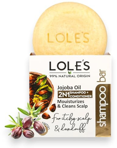 LOLE'S Shampoo- und Conditioner-Bar 2-in-1 mit Jojobaöl für juckende Kopfhaut & Schuppen, spendet Feuchtigkeit & reinigt die Kopfhaut, Reise-Shampoo, silikonfrei, 100 g