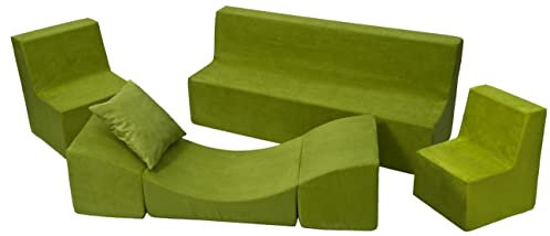 Velinda Kindersitzgruppe: 2xKinderstuhl+Sitzbank+Liegestuhl Kinderzimmermöbel Spiel-Set (Farbe: grün)