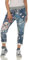 CLEOSTYLE angesagte Damen Jogginhose im Boyfriend-Style für Freizeit, Sport und Fitness 9-2 (Blau/Blume)