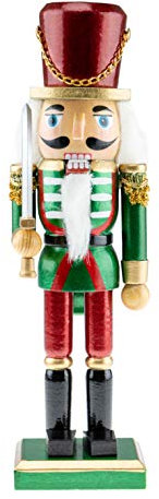 Clever Creations Wooden Solider Traditional Christmas Nutcracker | Red, Green, and White Outfit and Holding Sword | Festive Christmas Decor | 10 Tall Great for Any Holiday Collection