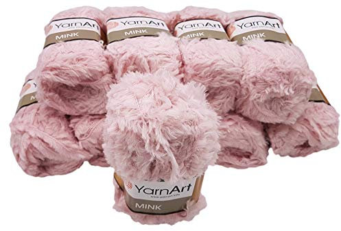 Yarnart Mink 10 x 50 gramm Plüschgarn, Fransengarn, 500 gramm Paket Wolle (Rosa 347)