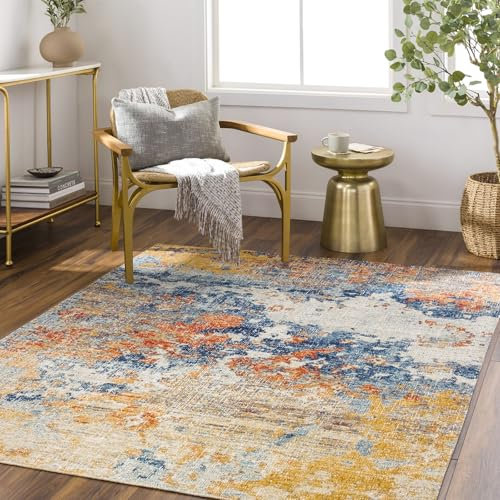 Livabliss Tichia Outdoor wetterfest - In und Outdoor für Balkon 200x275 cm, Terrasse, Garten, Küche - Boho Style für draußen - Orange und Blau