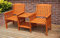 BIRCHTREE Outdoor Garden Love Duo Seat Patio Bench Couples Companion Yard 2 Seater Chair Twin With Table Set Parasol Hole Pool Wooden Furniture LS02 Natural