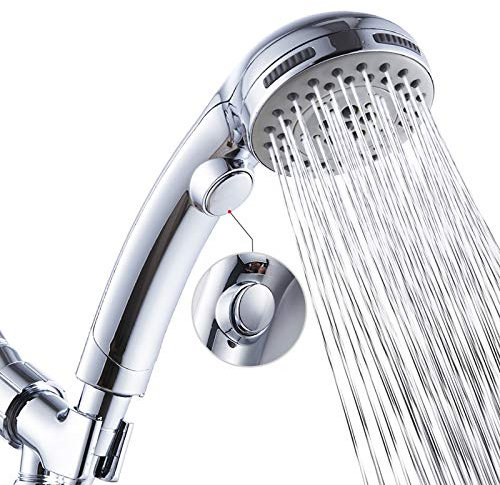 High Pressure 6 Setting Shower Head Hand-Held with ON/OFF Switch and Spa Spray Mode - Hand Held Shower Head with Handheld Spray - Shower Head with Hose - Chrome
