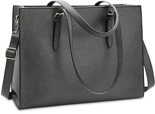 NUBILY Handtasche Shopper Damen Große Schwarz Handtasche Leder Umhängetasche Arbeitstasche Gross Laptop Business Schule Taschen 15.6 Zoll Grau