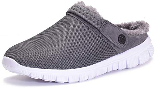 Chaussons Femme Homme Hiver Chaudes Peluche étanche Pantoufle de Maison Sabots d'Intérieur Extérieur Antidérapant Confort Chaussures,Gris Style A,43 EU