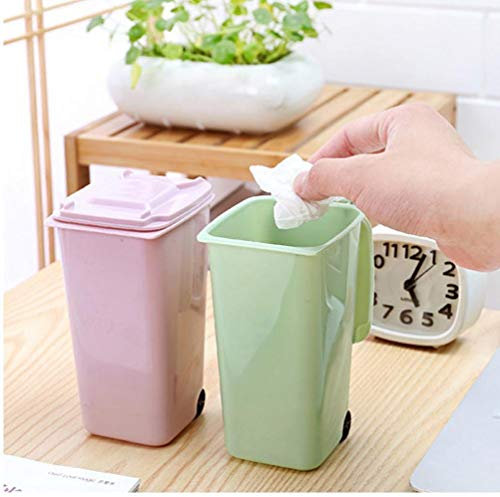 Zonfer Plastic Bucket Dustbin Household Office Supplies Wheelie Mini Trash Can Desktop Mini Waste Bins Cleaning Storage Green