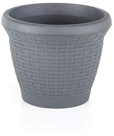 Flower Plant Pot Rattan Style Garden Planters With Drip Tray - 6 Sizes 3 Colours (Anthracite, 50cm Diameter x 37cm Height)