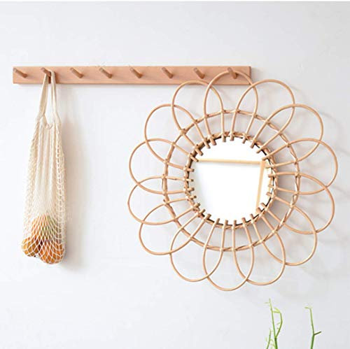 SHIKUN Handmade Rattan Spiegel, Wandbehang Dekor, Wandkunst Wanddekoration für Wohnzimmer, Schlafzimmer, Baby Kinderzimmer, Geschenk