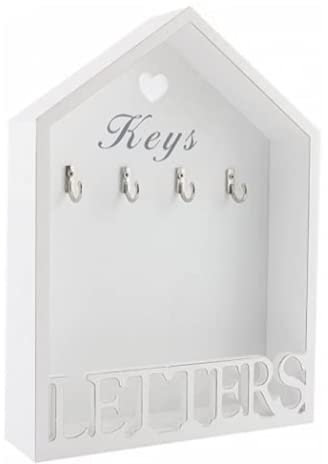 Marco Paul - Porta lettere in stile vintage bianco e 4 ganci porta chiavi, in stile shabby chic da parete, decorazione per la casa, corridoio, soggiorno, ufficio