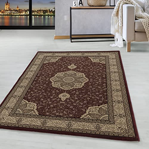 HomebyHome Vintage Teppich 80 x 150 cm Läufer Flur - Orientalischer Teppich Kurzflor - Orient Flur Teppich Rot für Wohnzimmer, Küche und Schlafzimmer - Klassicher Teppich mit Oeko-TEX