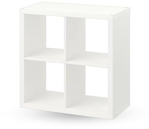 MAC KALLAX Shelving Unit, 4 Cube Storage Unit, 4 Square Shelving Unit Large Storage Solution Perfect for Basket or Boxes, For Home, Office Furniture, Living Room, 4 Shelves, 77x77 CM (White)