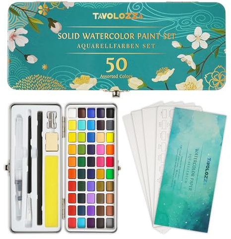 TAVOLOZZA Lot de 50 couleurs vives dont des couleurs métalliques et fluorescentes dans un coffret cadeau, parfait pour les artistes, les amateurs de peinture