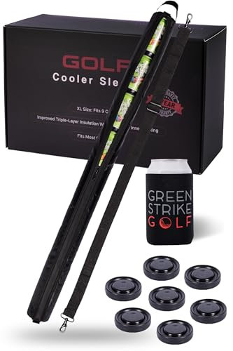 Super Large Golf Beer Sleeve for Golf Bag with 7 Reusable Cold Packs - XL-Size: 9 Cans Golf Cooler Bag - Great Golf Gift - Golf Bag Beer Cooler Sleeve Keeps Beverages Icy Cold for 8 Hours