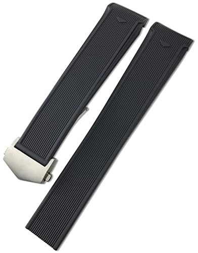 COEPMG 20 mm 22 mm Gummi-Silikon-Uhrenarmband, wasserdichtes Armband für TAG HEUER AQUARACER 300 WAY201B CALIBRE 5 Zubehörteile (Farbe: schwarze silberfarbene Schnalle, Größe: 20 mm Etikett)