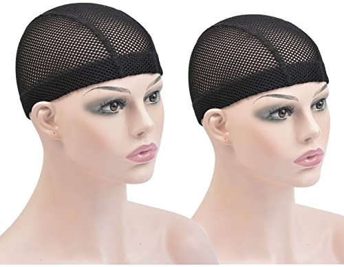 2 Stück Schwarze Spandex Mesh Dome Perückenkappen Elastische Häkelgeflecht Perücke Caps für die Herstellung Perücke (Schwarz M)