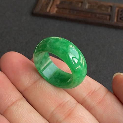 zhuBAOHE Natürlicher Smaragd-Jade-Ring Herren- und Damen-Jubiläumsringe Feng Shui-Grün-Jade-Bandringe,21mm