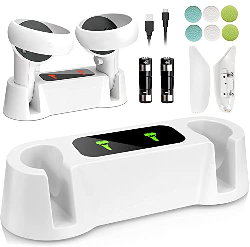 Sedicoca Charging Dock for Oculus Quest 2 Controllers,VR Accessories Charger Station for Oculus Quest 2 Controllers with 2 Rechargeable Batteries, Fast Charging Station Set with Type-C Charging Cable