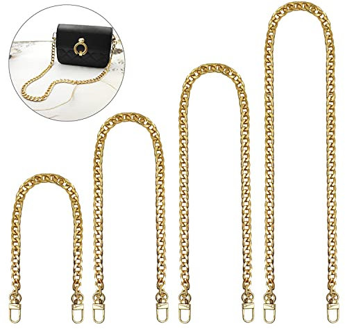 Taschenkette, 4 Stück Tasche Kette, Metall Kette Trageriemen Gold Kette für Tasche, Flacher Kettenriemen, Handtaschenkettenriemen, für Handtasche Geldbörse Clutch Abendtasche (Gold)