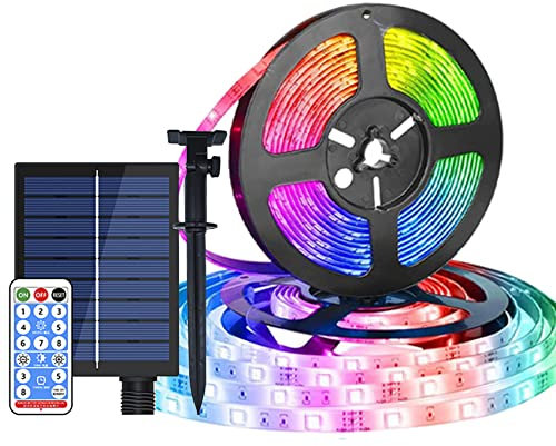 DINOWIN Solar LED Streifen 10M 240LED Wasserdicht Flexible Led Strip 8 Modi LED Ribbon Lichterkette mit Fernbedienung Außen LED Stripes Dekoration für Party Weihnachten (Mehrfarbig)