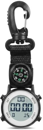 Mikikit Digital Carabiner Clip on Pocket Watch with Backlight and Compass Hanging Backpack Luminous Quartz Fob Watch for Nurse, Hiking, Climbing, Outdoor Sports