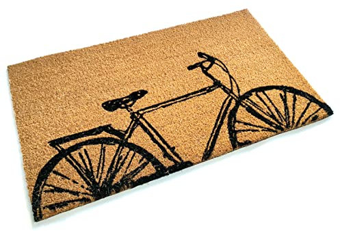 Black Ginger Large Natural Coir Door Mat with Large Vintage Bicycle Design