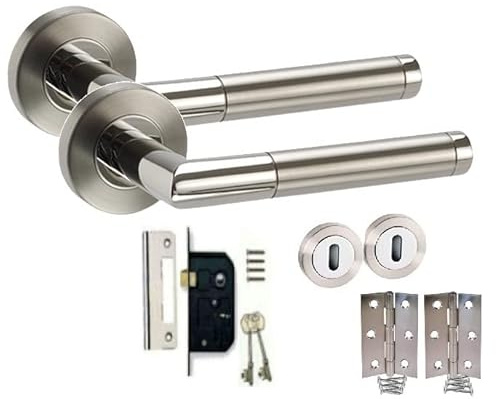 Golden Grace Mitred Door, Satin Nickel/Polished Chrome Dual Finish, 64mm | Includes standard 3 butt hinges, wood screws and spindle for easy fitting, with a smart screw-on outer rose to hide fixings.