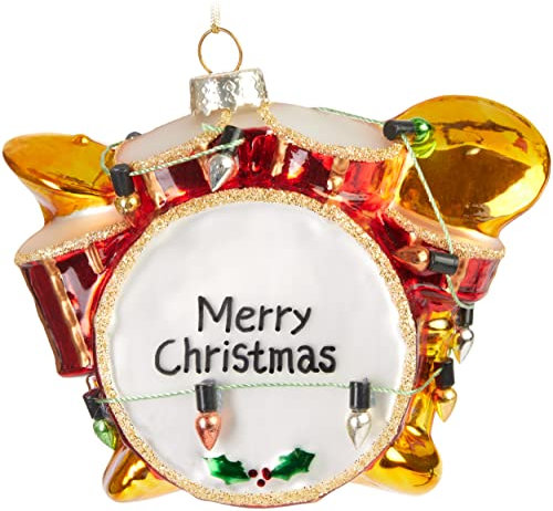 BRUBAKER Schlagzeug Merry Christmas Weihnachtskugel aus Glas - Handbemalt und Mundgeblasen - Christbaumschmuck Lustig - Drums Rot - Figuren Weihnachtsdeko Anhänger - Deko Baumkugel