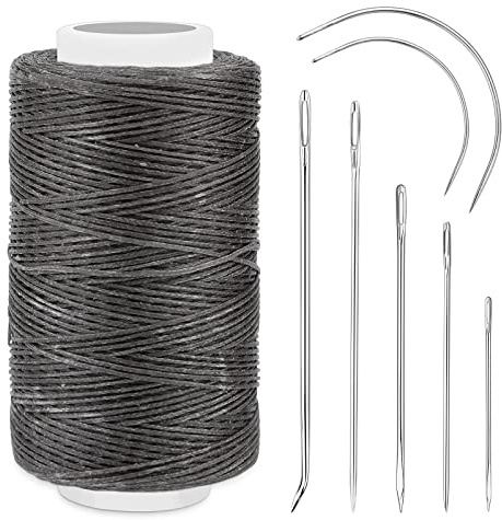 250M Waxed Thread, 150D Sewing Cord, Leather Needles - Upholstery Repair Kit for Bookbinding, Shoe Repairing, Leather Projects - Dark Grey