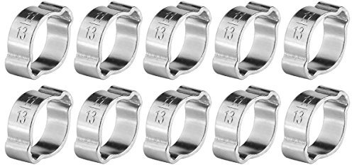 Uxsiya 10pcs Zinc Plated Iron Galvanized Two Ear Hose Clamp, Double Ears Hose Clamp Hose Fastener for Fule Petrol Pipe Tube(11-13Mm)